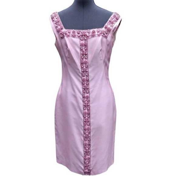 Vintage 60s Mod pink beaded silk cocktail dress - Picture 1 of 5